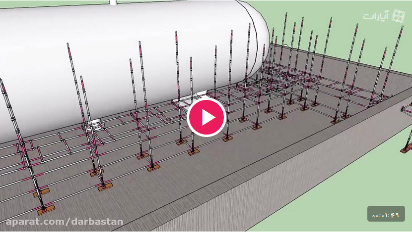 طراحی سه بعدی داربست بروی یک کانتینر شیمیایی بزرگ جهت بازرسی و تعمیر
