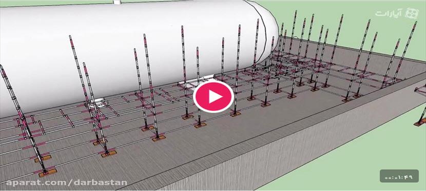 طراحی سه بعدی داربست بروی یک کانتینر شیمیایی بزرگ جهت بازرسی و تعمیر